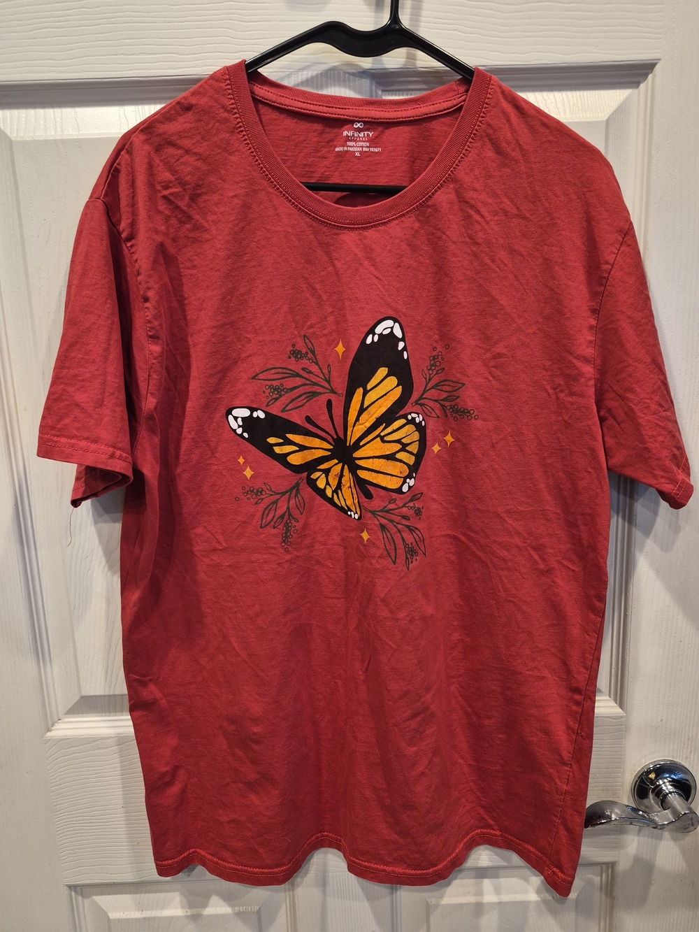 5/25 NFINITY Red Short-Sleeve Tee with Orange Butterfly Graphic
